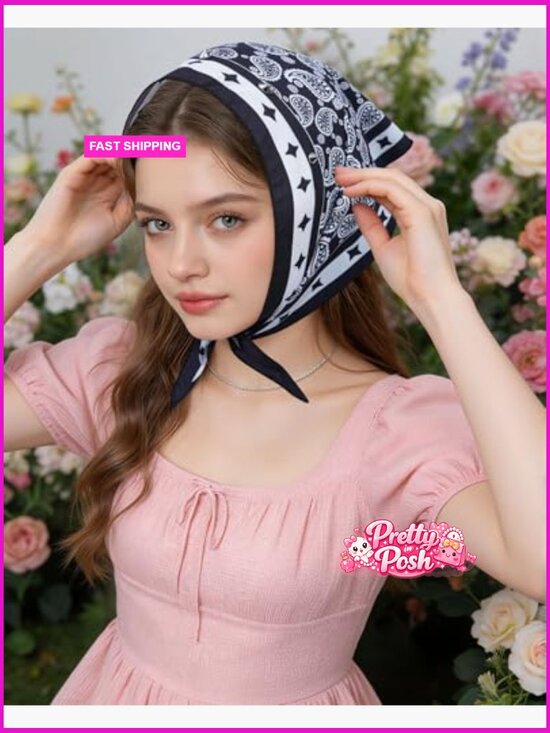 Polyester Triangle Head Scarf 3-Pack with Metal Studs Tie Back